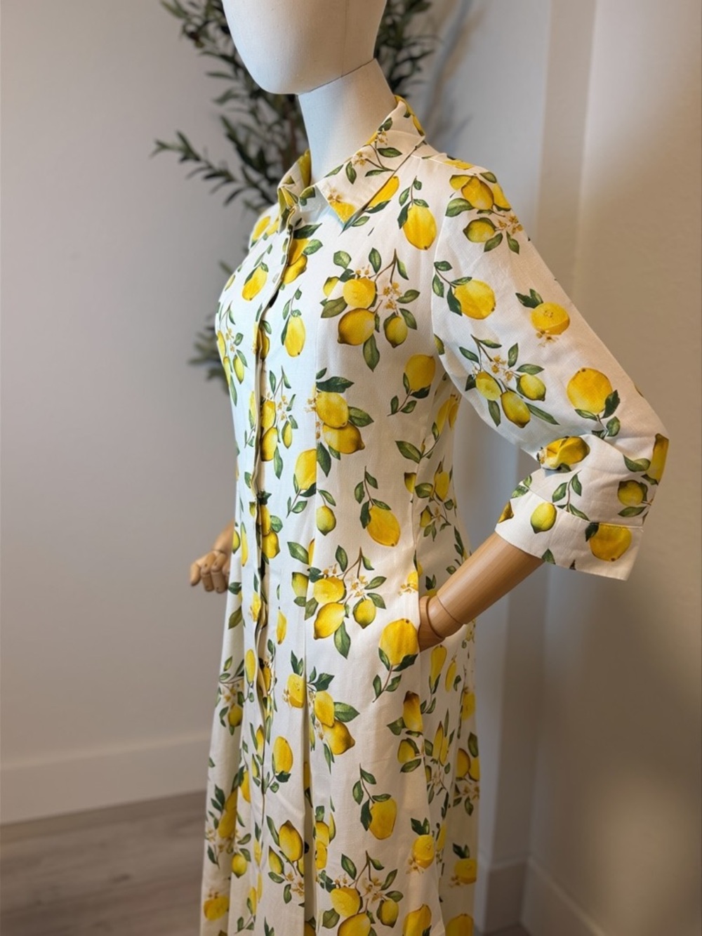 Cynthia Rowley White Lemon-Print Long Sleeve Shirt Dress